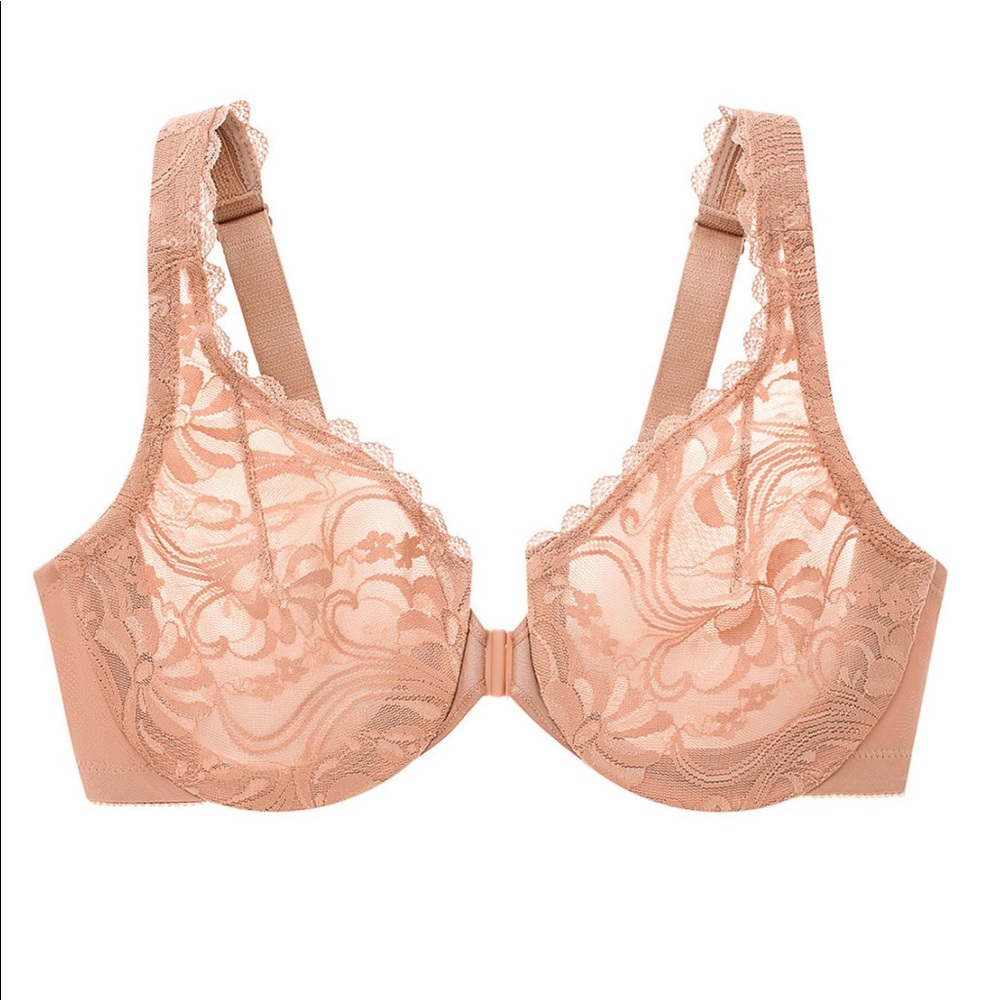 🆕 NWOT- Glamorise Full Figure Plus Size Front Closure Bra Size 44c Nude Color